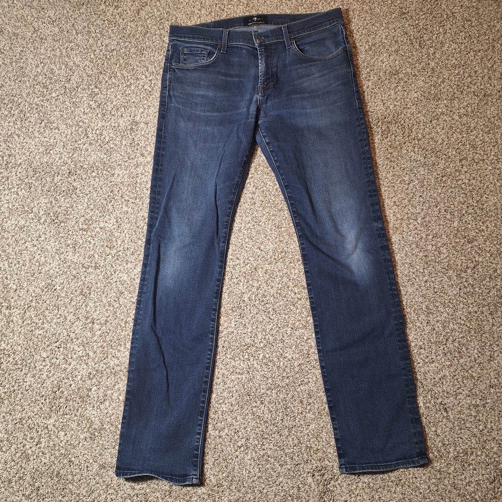 7 For All Mankind Mens Denim Jeans 34 Slimmy Dark Wash
